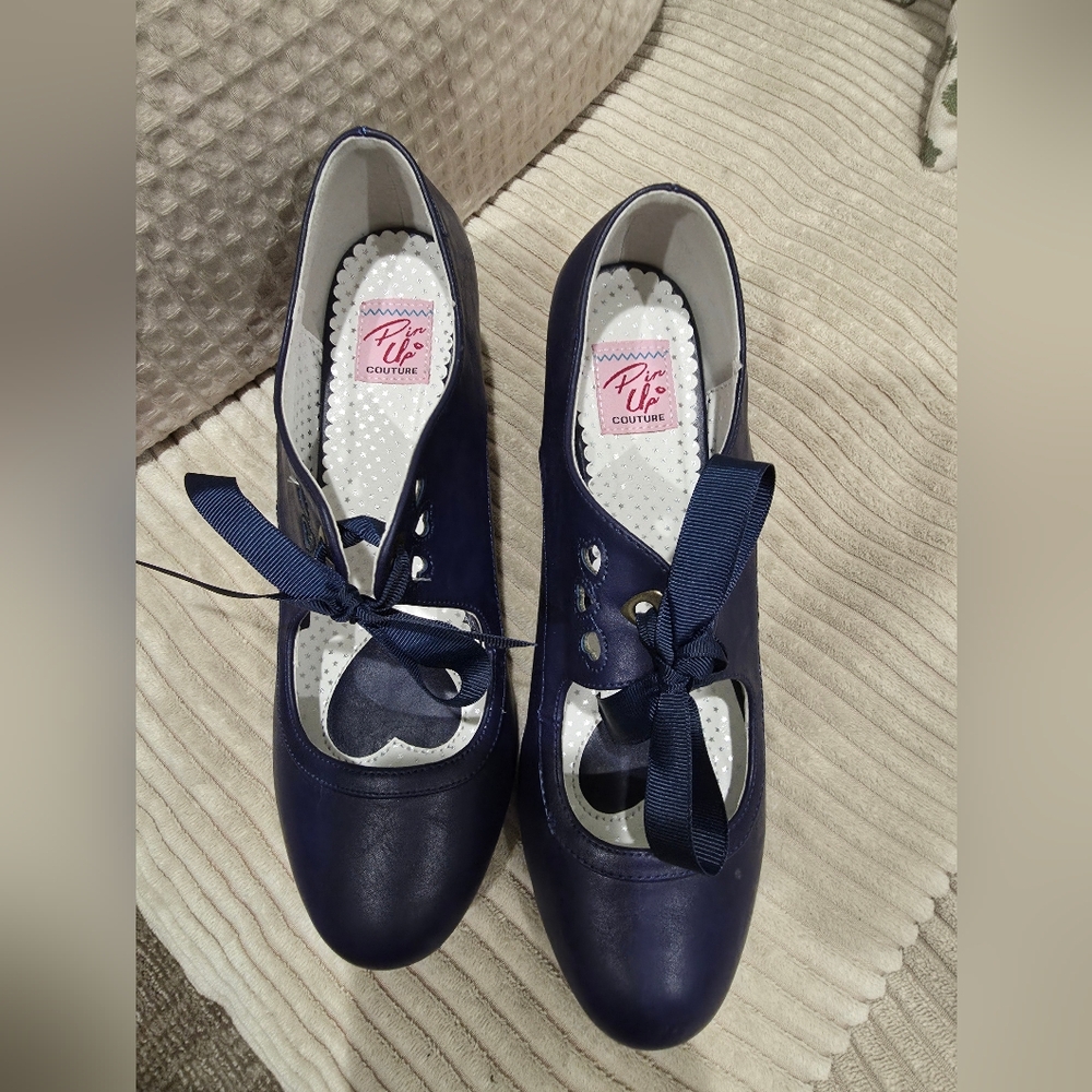 Navy Women's Shoes with Ribbon Detail